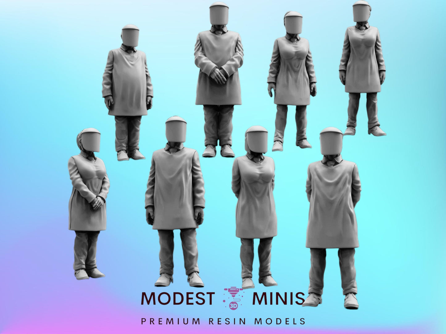 Retrieval Scientists 8pc Set - 32mm Scale Alien Miniature | RPG | Sci fi | Cyberpunk | Role Playing | DnD | Papsikel