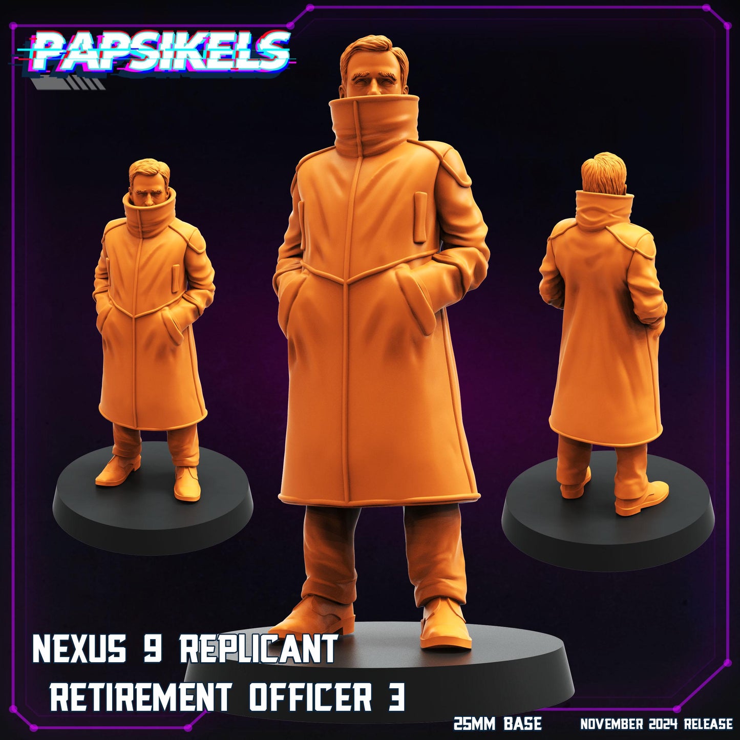 Replicant Retirement Officer 3-4 - 28mm 32mm 40mm Scale Cyberpunk Miniature  |  Blade Runner | | Papsikels
