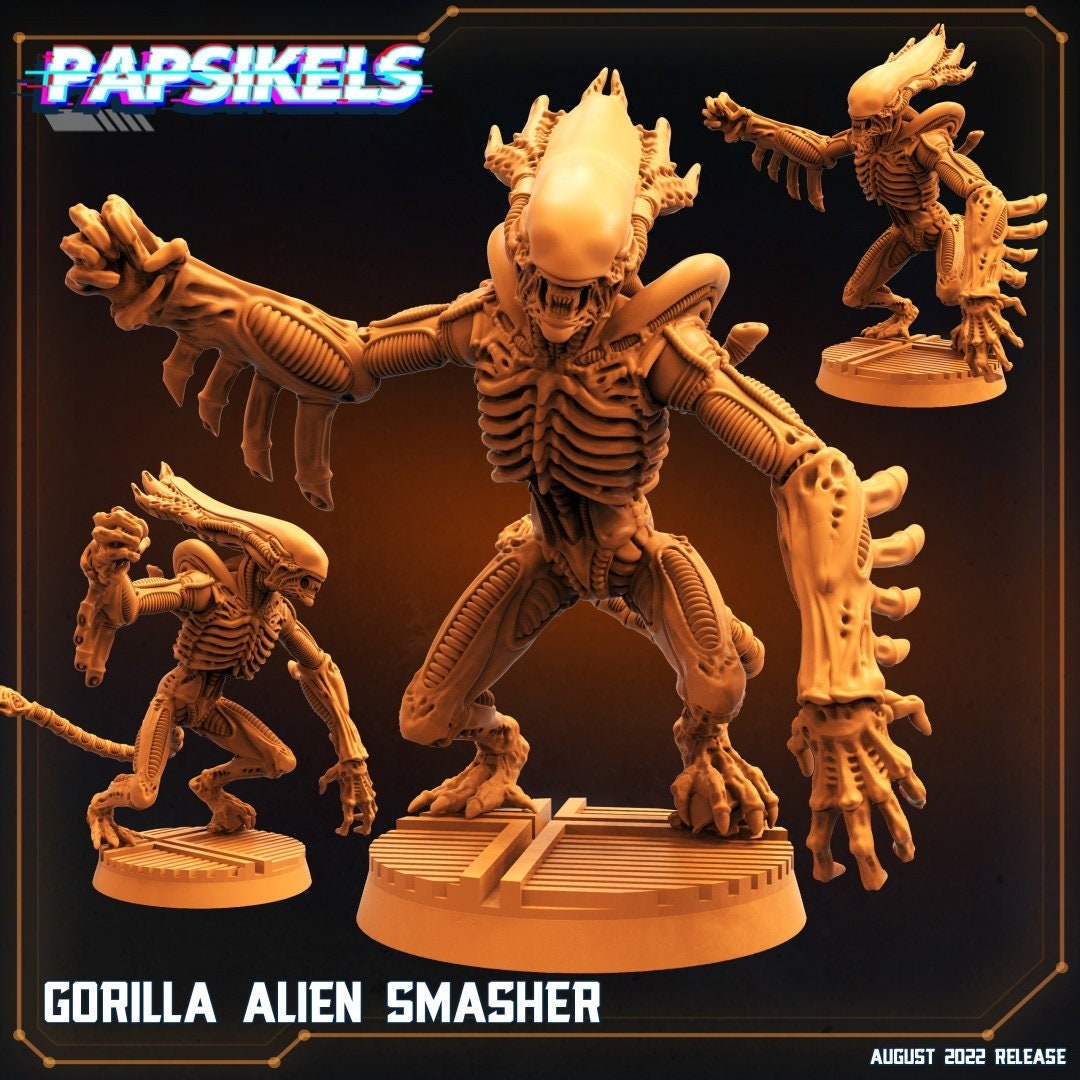 50mm Alien Xeno Gorilla Smasher - 32mm Scale Alien Miniature | RPG | Sci fi | Cyberpunk | Role Playing | DnD | Papsikel