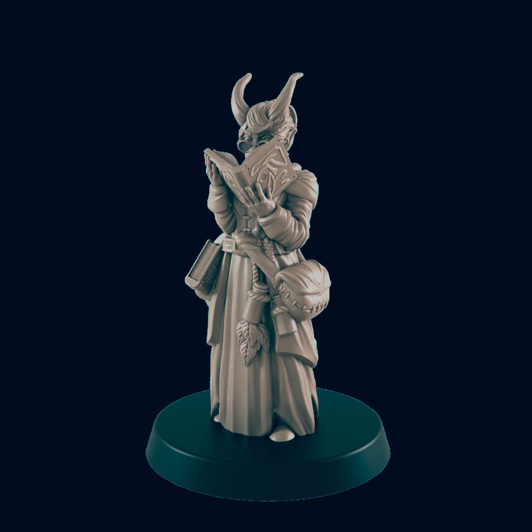 NPC Demonkin Female Scholar Teacher - 25mm - 75mm Scale | DnD | EC3D Fantasy Mini | Townsfolk