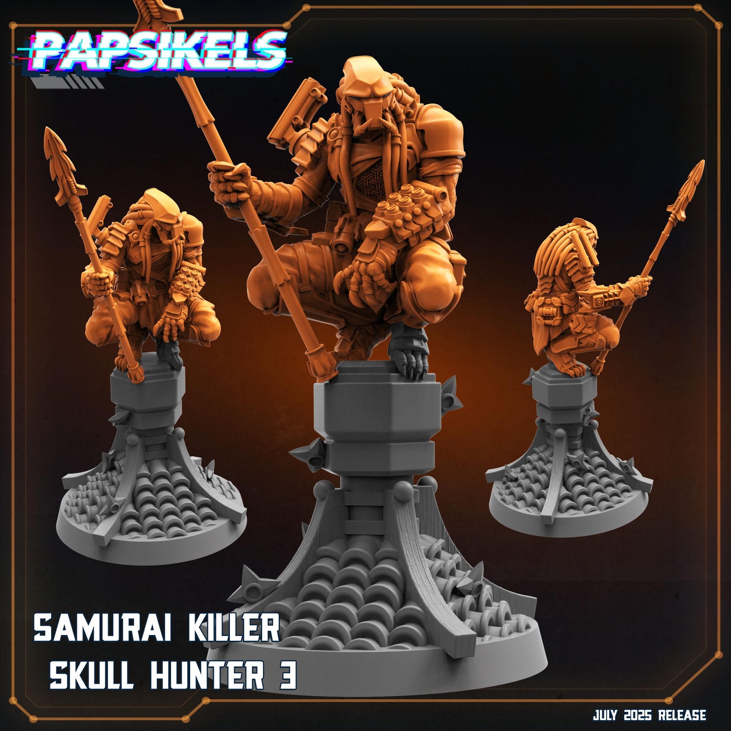 6pc Samurai Killer Skull Hunter Set - Resin 3D Print Alien Miniature | RPG | Sci fi | Cyberpunk | Role Playing | DnD | Papsikel