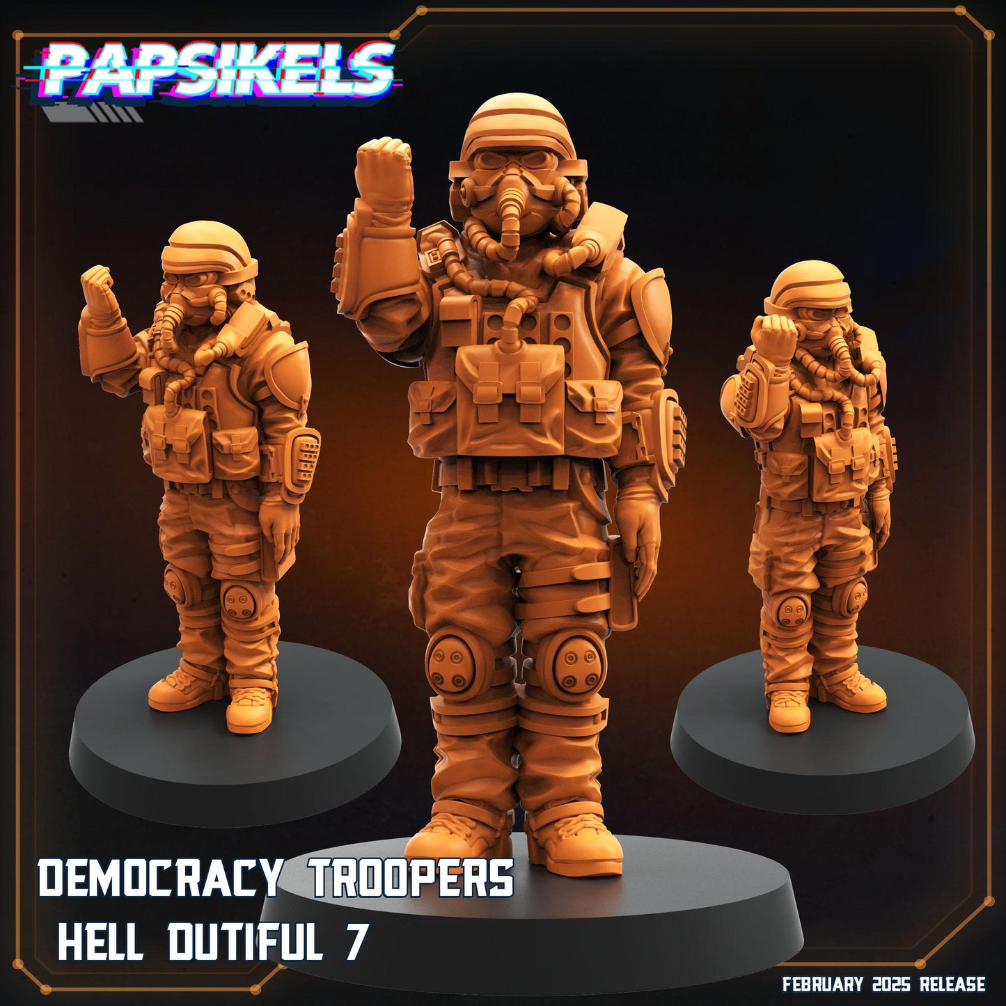 7pc Democracy Trooper Hell Dutiful - 32mm Scale Cyberpunk Miniature | RPG | Sci fi | AvP | Role Playing | DnD | Papsikel