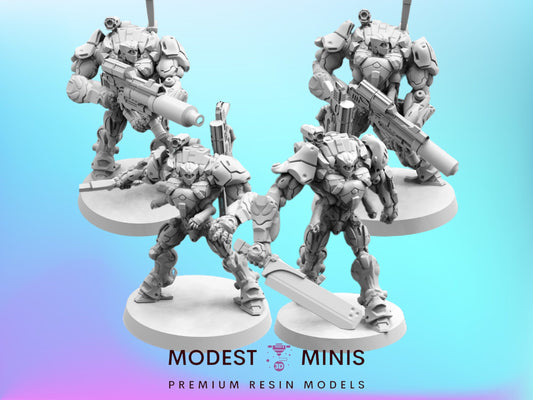 4pc Organic Cyborg Heavy Troopers - Resin Cyberpunk Miniature  | Papsikels