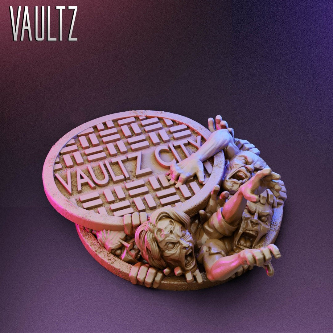 Zombie Manhole Cover | 28mm - 100mm Scale Resin Mini | Zombicide | Vaultz