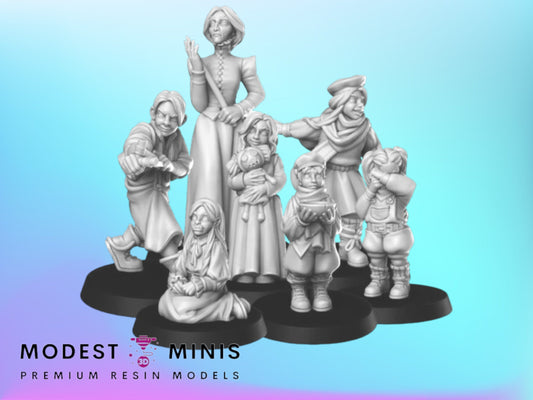 7pc Orphanage Set NPCs | 28mm to 75mm  DnD Miniature | Frostgrave Mini | Vae Victis