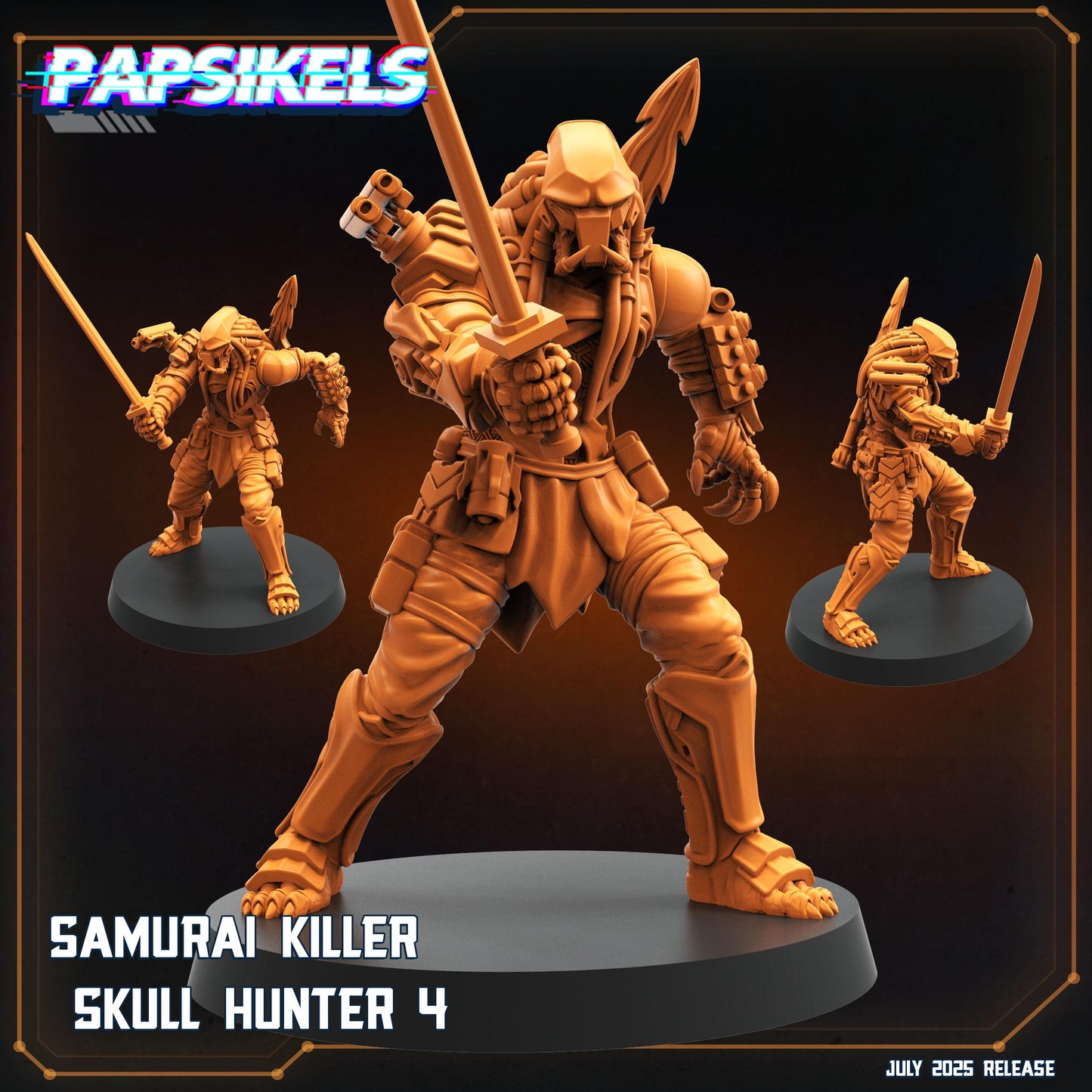 6pc Samurai Killer Skull Hunter Set - Resin 3D Print Alien Miniature | RPG | Sci fi | Cyberpunk | Role Playing | DnD | Papsikel
