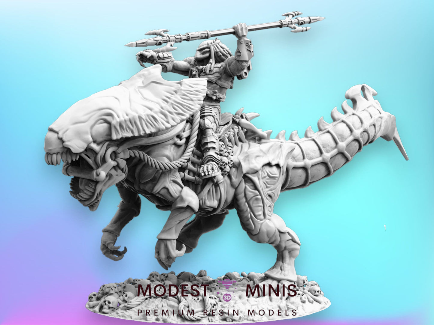 Xenosaur Rider A - 32mm Scale Alien Miniature | RPG | Sci fi | Cyberpunk | Role Playing | DnD | Papsikel