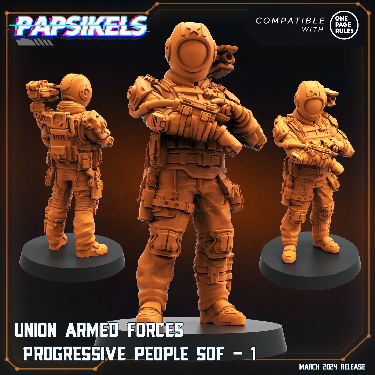 Union Armed Progressive People SOF 1-6 - 32mm Scale Miniature | RPG | Sci fi | Cyberpunk | Role Playing | Papsikel
