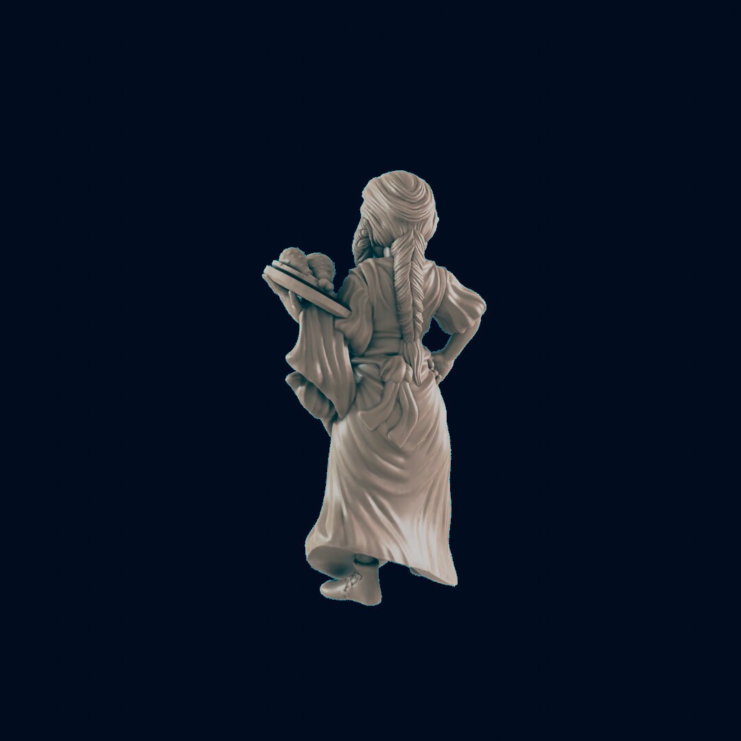 NPC Half Orc Female Waitress - 25mm - 75mm Scale | DnD | EC3D Fantasy Mini | Townsfolk