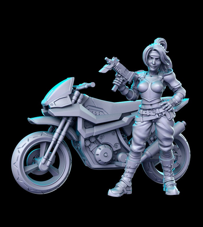 Jess and Bike - 32mm Scale DnD Miniature | Dungeons and Dragons | JRPG Mini - RN Estudio