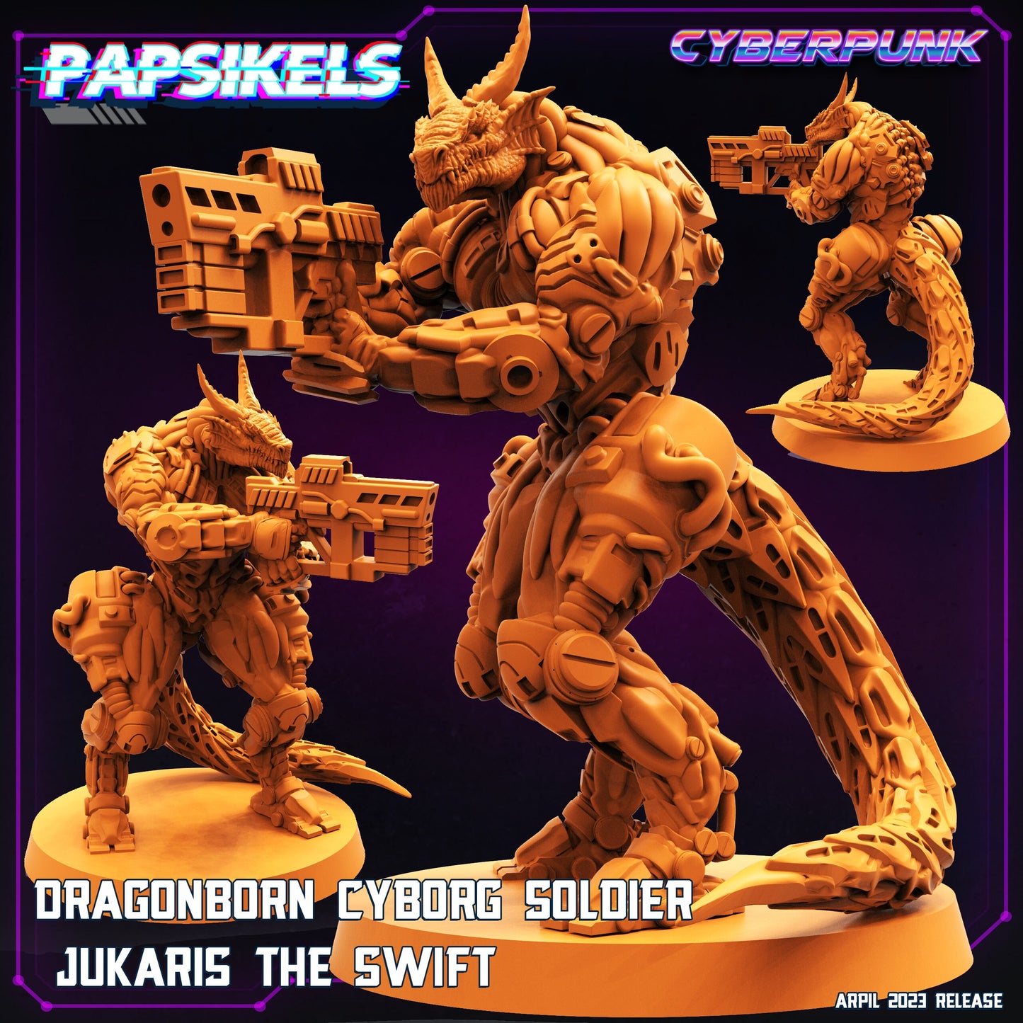 5pc Dragonborn Cyborgs Set - 32mm Scale Alien Miniature  | Cyberpunk | Papsikels