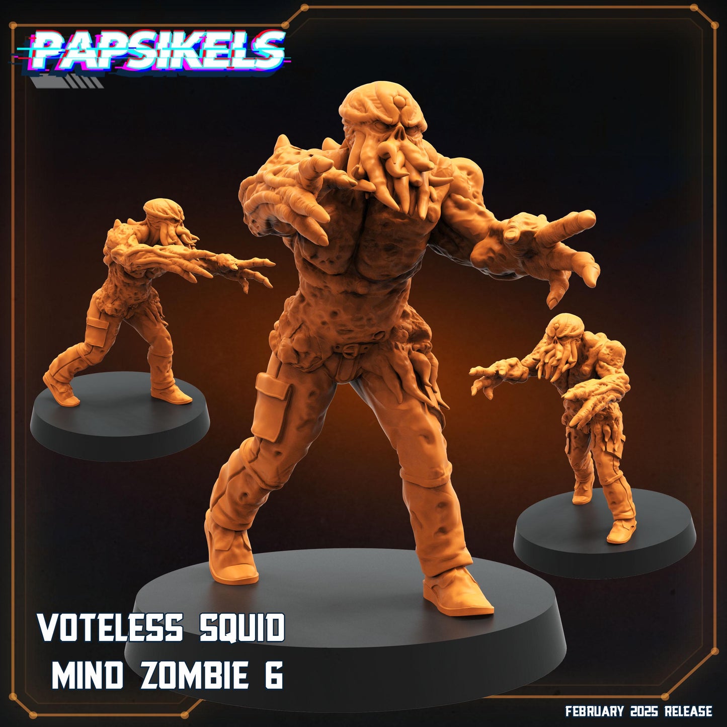 6pc Voteless Squid Mind Zombie Set - 32mm Scale Alien Miniature | RPG | Sci fi | Role Playing | DnD | Papsikel