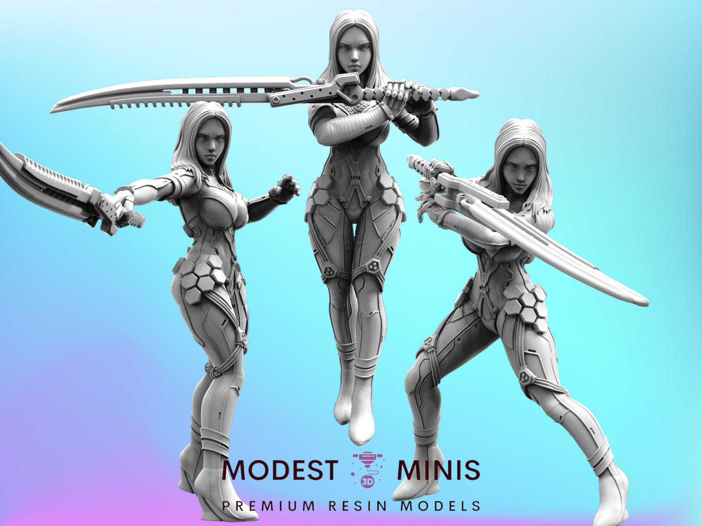 Cyberbabe Cathy 1-3 - Resin 3D Print Alien Miniature | RPG | Sci fi | Cyberpunk | Role Playing | DnD | Papsikel