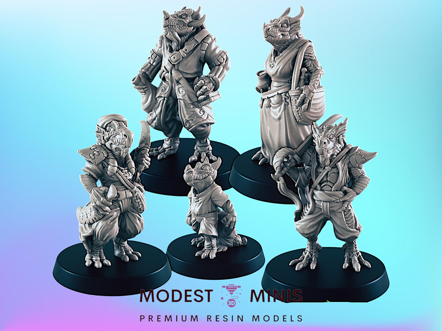 Dragonkin Commoners | 25mm - 100mm Scale | DnD | EC3D Fantasy Mini |  Everyday Folk